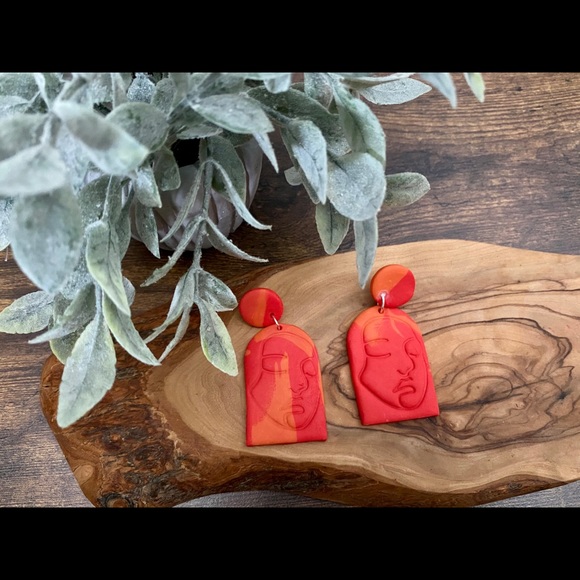 Handmade Abstract Woman’s Face Clay Earrings - Picture 2 of 11